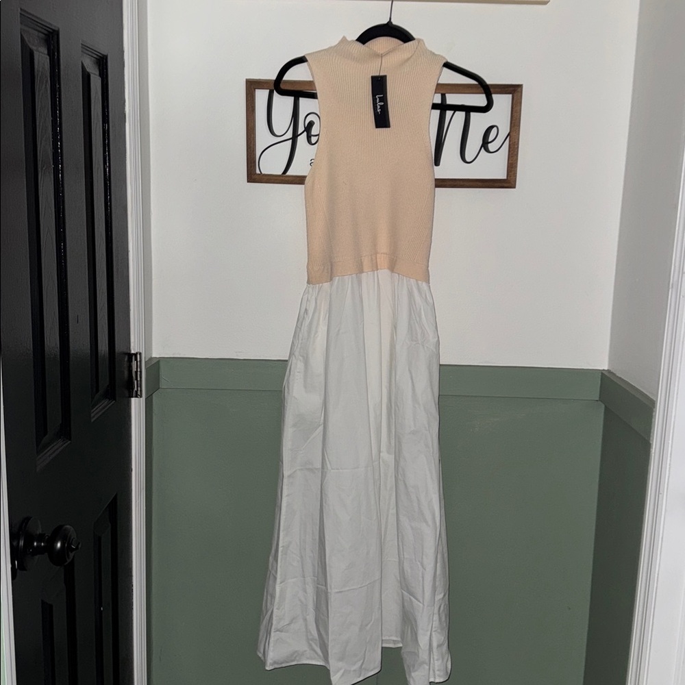 Lulu's Cream and White Maxi Dress